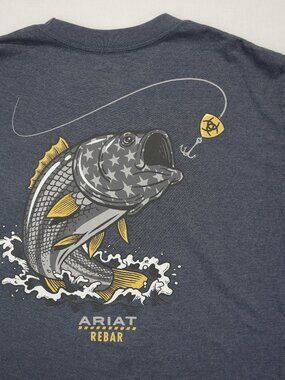 Ariat Rebar Shirt Mens Large Blue Pocket Workwear Graphic Tee Fishing Outdoors